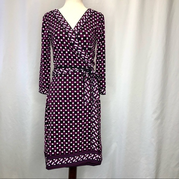 White House Black Market classic wrap dress all-over geometric op art pattern 2 - Picture 1 of 7